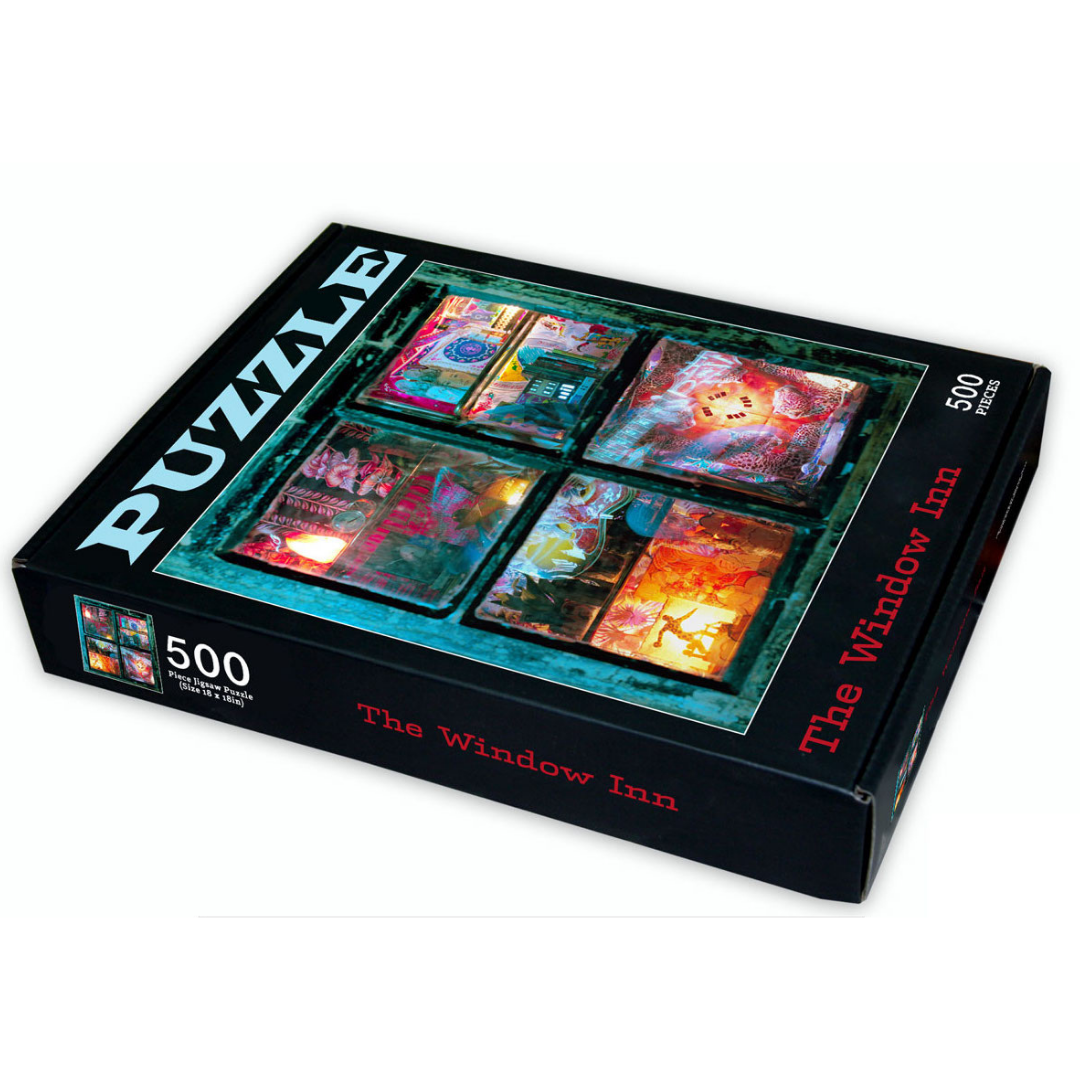 Joel Plaskett, The Window Inn art as a 500 piece jigsaw puzzle in a black box